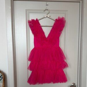 Betsey Johnson Hot Pink Ruffled Tulle Mini Dress